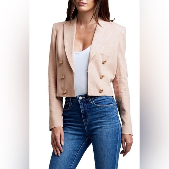 L’AGENCE Inez Linen Blend Crop Blazer - Picture 3 of 15